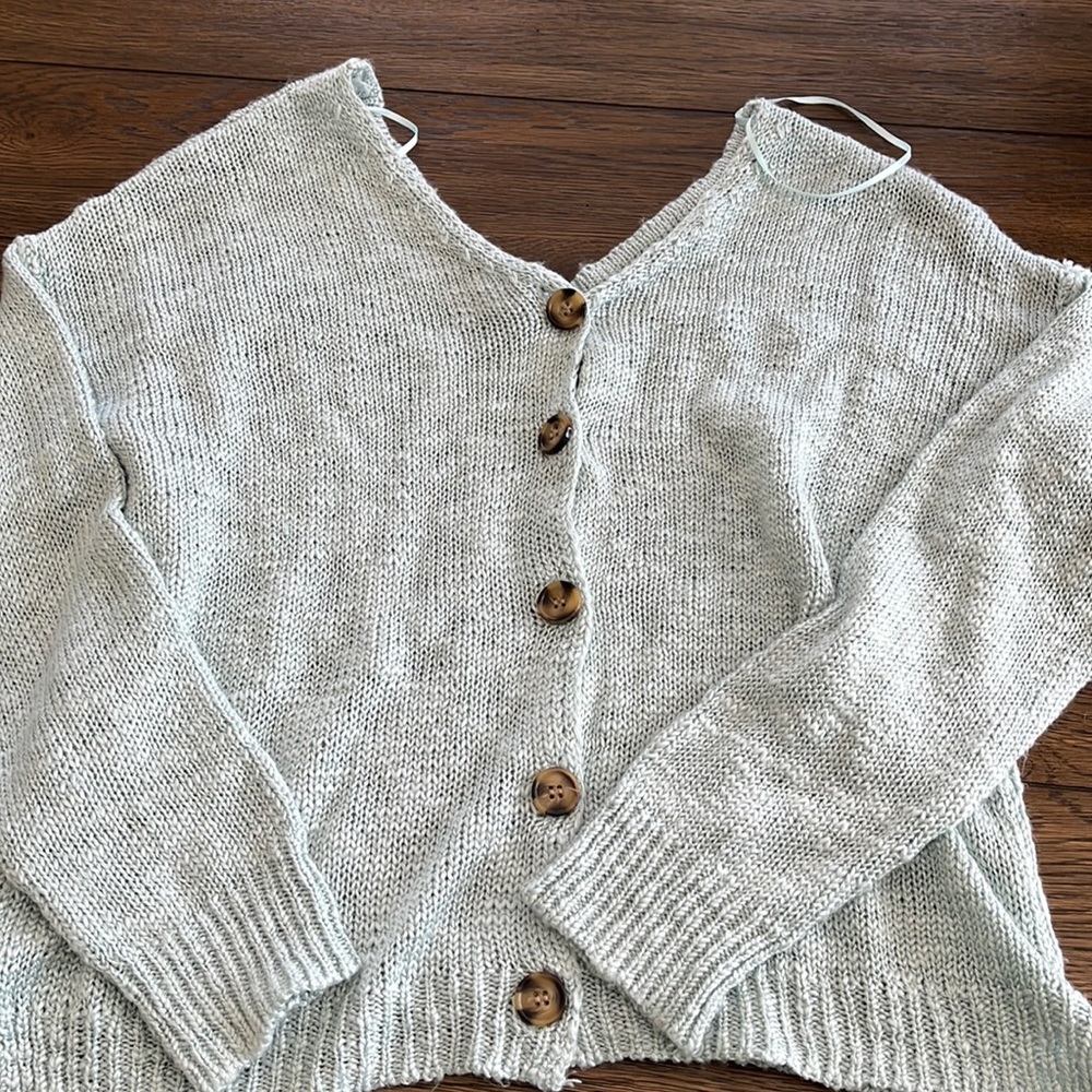 teal button down cardigan